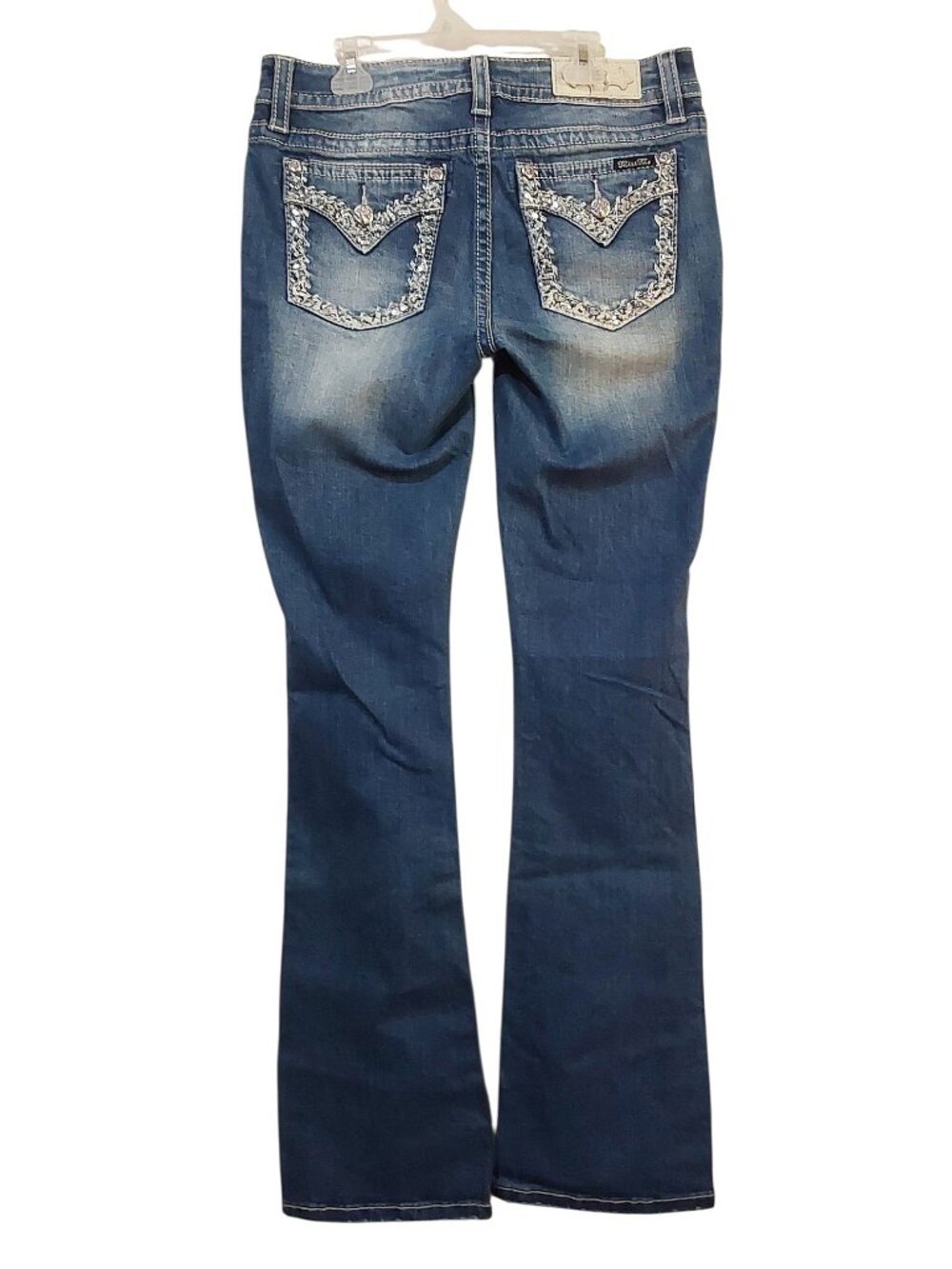 Miss Me Chloe Low-Rise Bootcut Jeans EUC 29x34 Embellished Med Wash Distressed